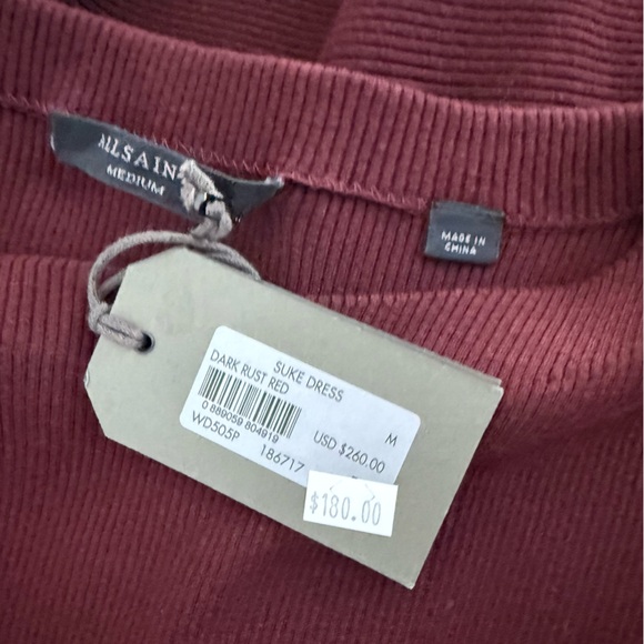 NWT All Saints Suke Midi Asymmetrical Long Sleeve Dress Wine Medium - Picture 7 of 9